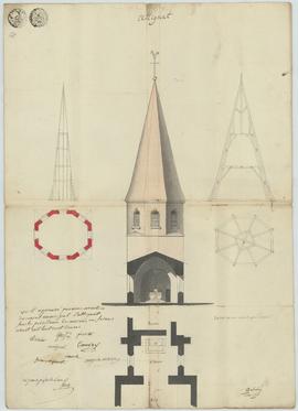 Plan pour la reconstruction du clocher, mise en place d'une cloche et agrandissement de l’église,...