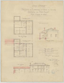 Plan pour la restauration de l’école des garçons, construction d’un préau couvert, privés et de m...