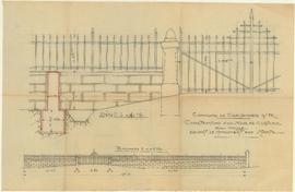 Plan pour la construction d'un mur de clôture avec grille au monument aux morts, vue 01.