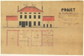 Plan pour la construction du bâtiment avec préau et dépendances à l'école des filles, vue 01.
