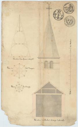 Plan pour la construction du clocher de l'église, vue 02.