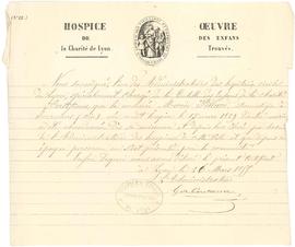 Certificat d'abandon d'enfant à l'hospice de la Charité de Lyon.