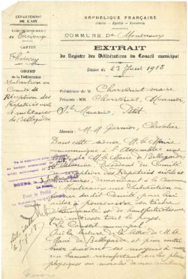Première Guerre mondiale, subvention au Comité de réception des rapatriés civils et militaires de...