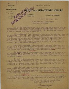Serrières-de-Briord 4H1 - Guerre de 1914-1918, ramassage de marrons d'Inde : lettre du service de...